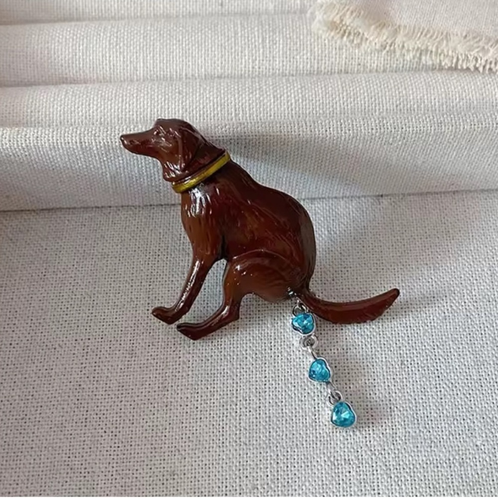 Dog Brooch with Blue and Gold Accents